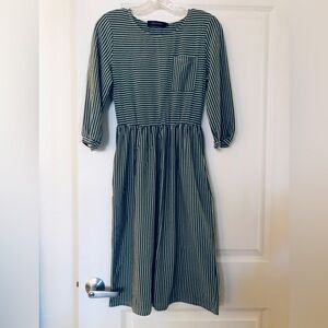 Women's Green and White Striped Midi Dress